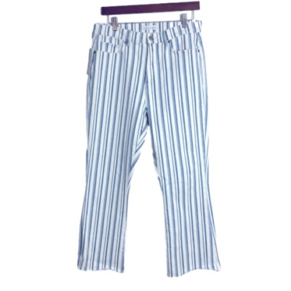 LOFT Pants - LOFT Blue White Striped Pants 28 The Kick Crop Raw Hem High Rise